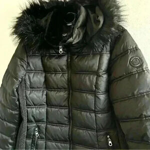 Nautica Faux Fur Trim Black Hooded Puffer Jacket Size XL